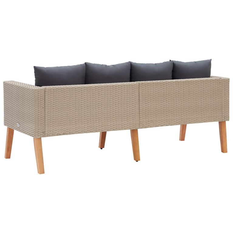 Tuinbank 2-zits met kussens poly rattan beige MeubelReus
