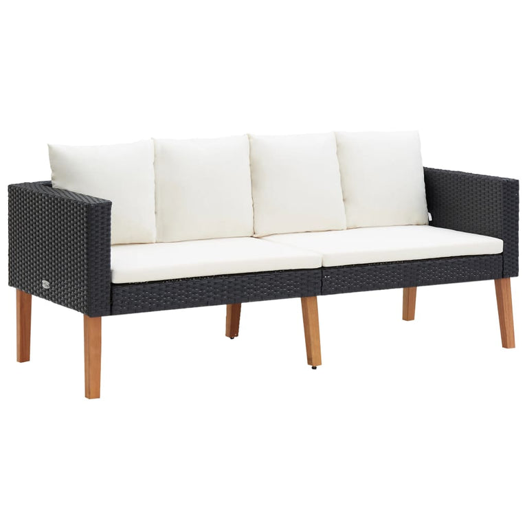 Tuinbank 2-zits met kussens poly rattan zwart MeubelReus