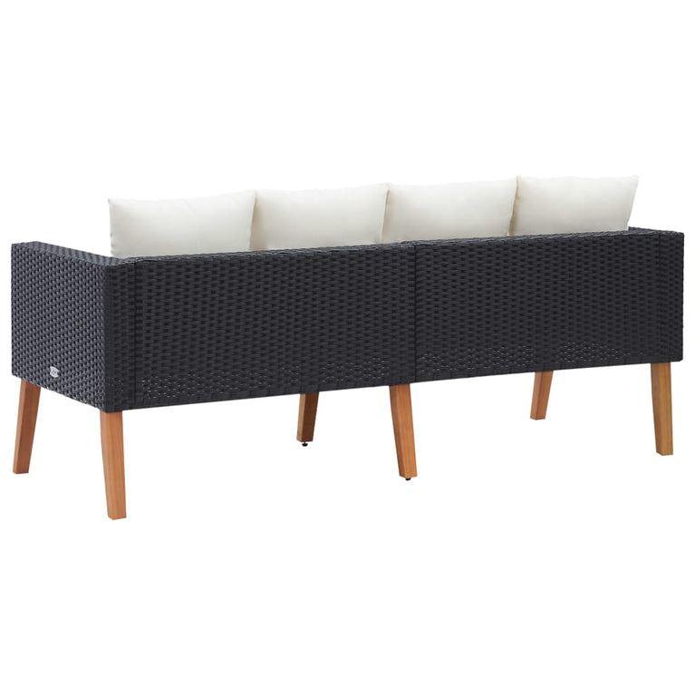 Tuinbank 2-zits met kussens poly rattan zwart MeubelReus