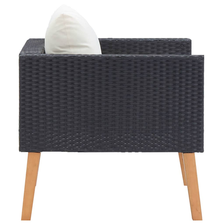 Tuinbank eenzits met kussens poly rattan zwart MeubelReus