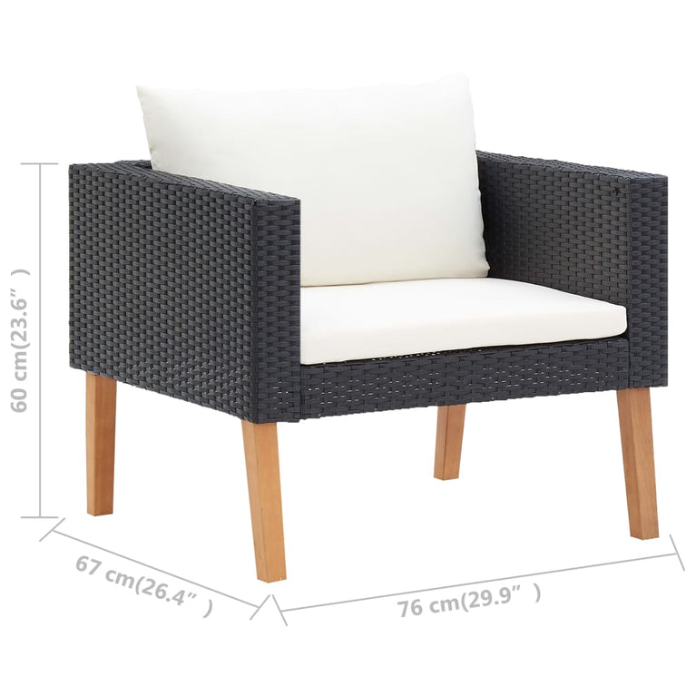 Tuinbank eenzits met kussens poly rattan zwart MeubelReus
