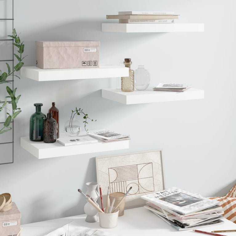Wandschappen zwevend 4 st 40x23x3,8 cm MDF hoogglans wit MeubelReus