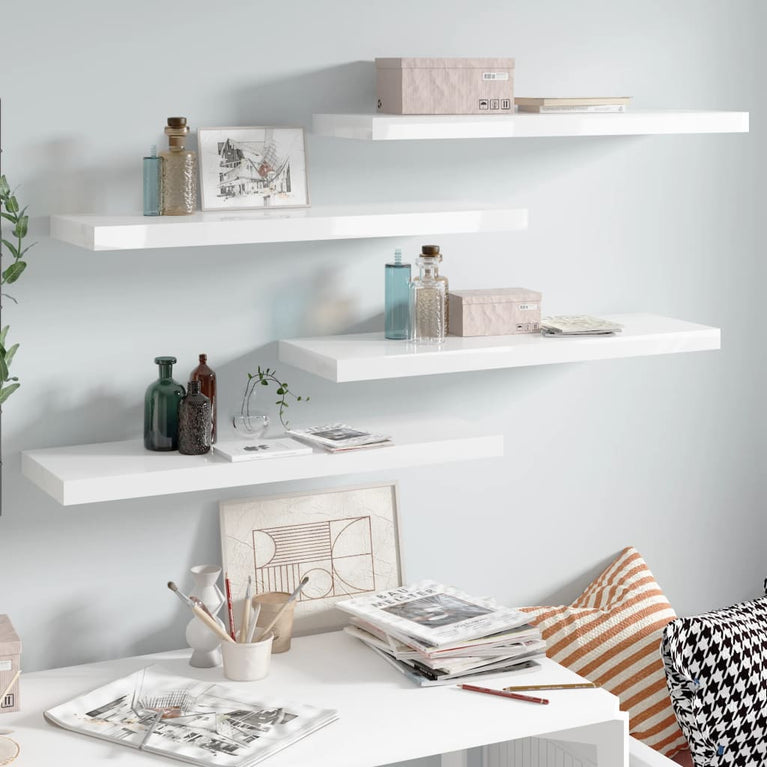 Wandschappen zwevend 4 st 80x23,5x3,8 cm MDF hoogglans wit MeubelReus