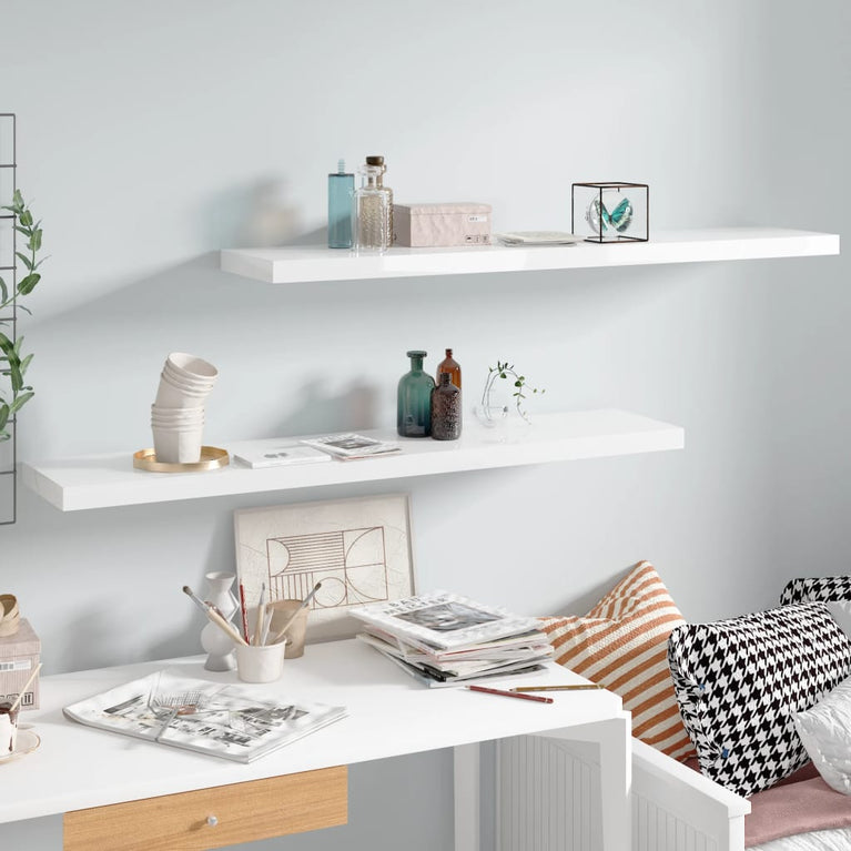 Wandschappen zwevend 2 st 120x23,5x3,8 cm MDF hoogglans wit MeubelReus
