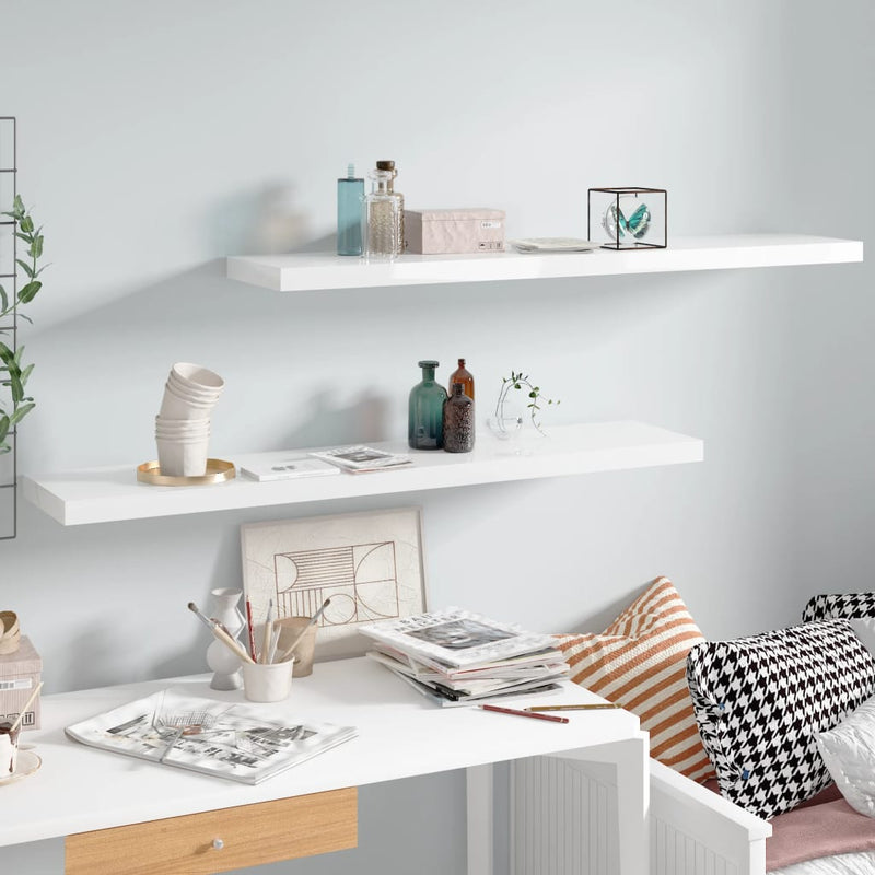 Wandschappen zwevend 2 st 120x23,5x3,8 cm MDF hoogglans wit MeubelReus
