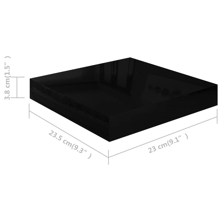 Wandschappen zwevend 4 st 23x23,5x3,8 cm MDF hoogglans zwart MeubelReus