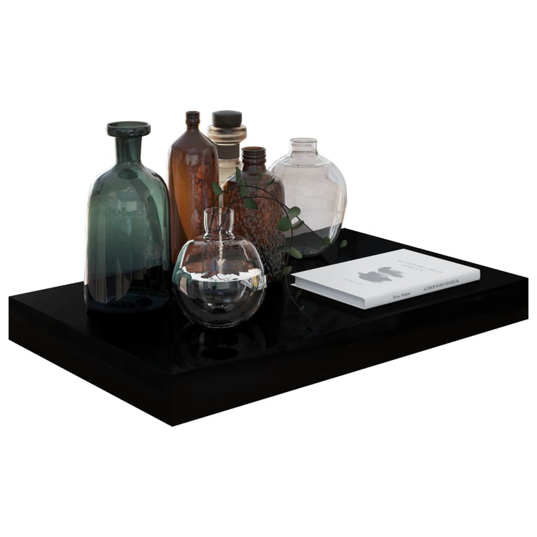 Wandschappen zwevend 2 st 40x23x3,8 cm MDF hoogglans zwart MeubelReus