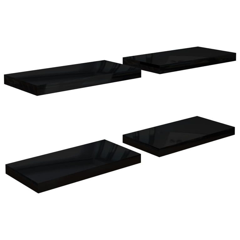 Wandschappen zwevend 4 st 50x23x3,8 cm MDF hoogglans zwart MeubelReus
