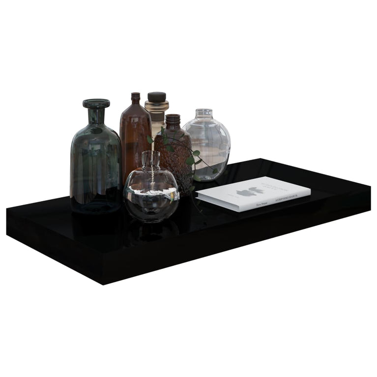 Wandschappen zwevend 4 st 50x23x3,8 cm MDF hoogglans zwart MeubelReus