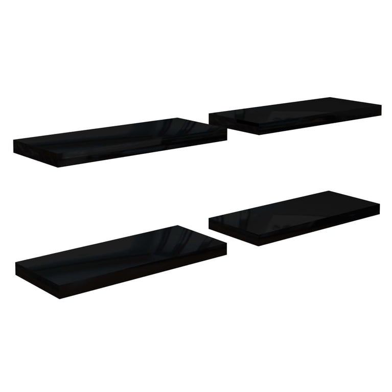 Wandschappen zwevend 4 st 60x23,5x3,8 cm MDF hoogglans zwart MeubelReus