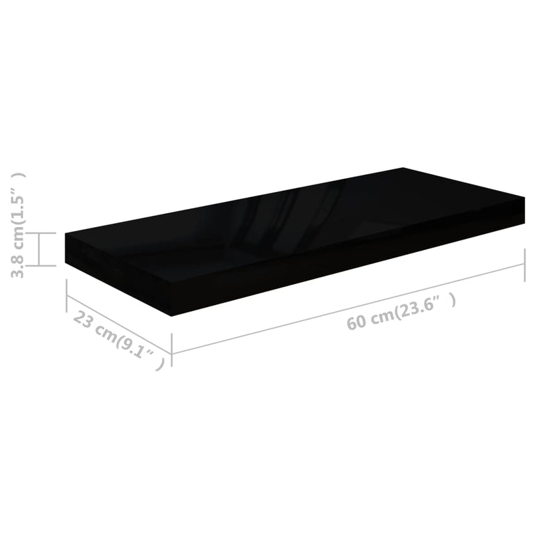 Wandschappen zwevend 4 st 60x23,5x3,8 cm MDF hoogglans zwart MeubelReus