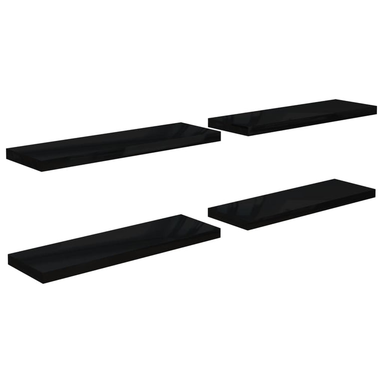 Wandschappen zwevend 4 st 80x23,5x3,8 cm MDF hoogglans zwart MeubelReus
