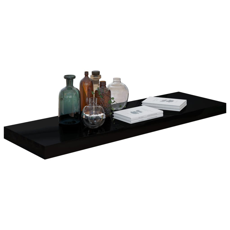 Wandschappen zwevend 4 st 80x23,5x3,8 cm MDF hoogglans zwart MeubelReus