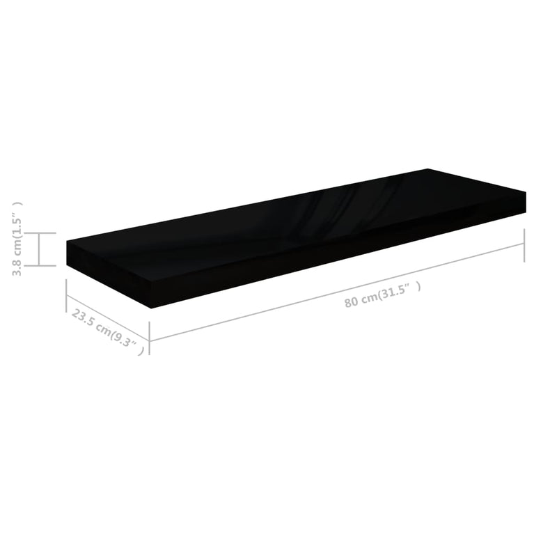Wandschappen zwevend 4 st 80x23,5x3,8 cm MDF hoogglans zwart MeubelReus
