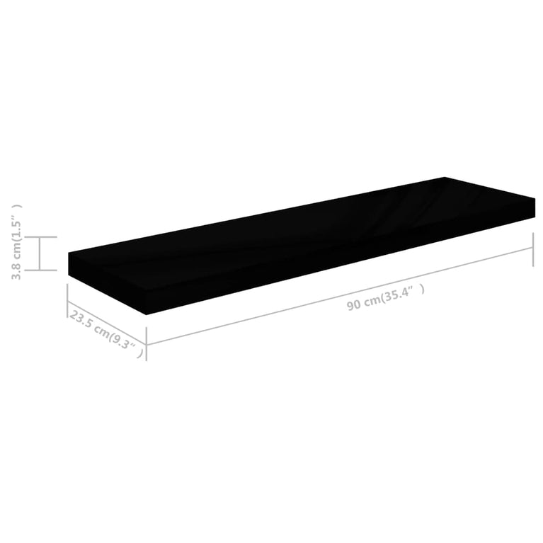 Wandschappen zwevend 2 st 90x23,5x3,8 cm MDF hoogglans zwart MeubelReus