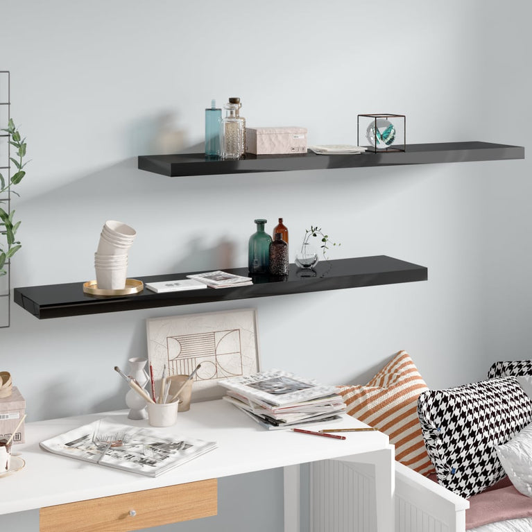 Wandschappen zwevend 2 st 120x23,5x3,8 cm MDF hoogglans zwart MeubelReus