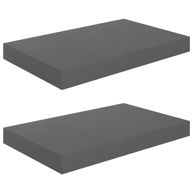 Wandschappen zwevend 2 st 40x23x3,8 cm MDF hoogglans grijs MeubelReus