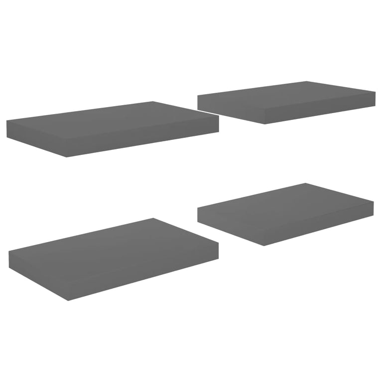 Wandschappen zwevend 4 st 40x23x3,8 cm MDF hoogglans grijs MeubelReus