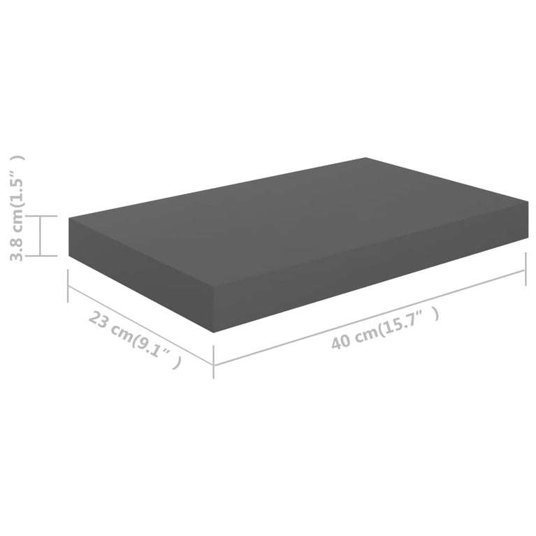 Wandschappen zwevend 4 st 40x23x3,8 cm MDF hoogglans grijs MeubelReus