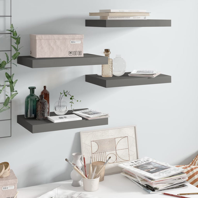 Wandschappen zwevend 4 st 40x23x3,8 cm MDF hoogglans grijs MeubelReus