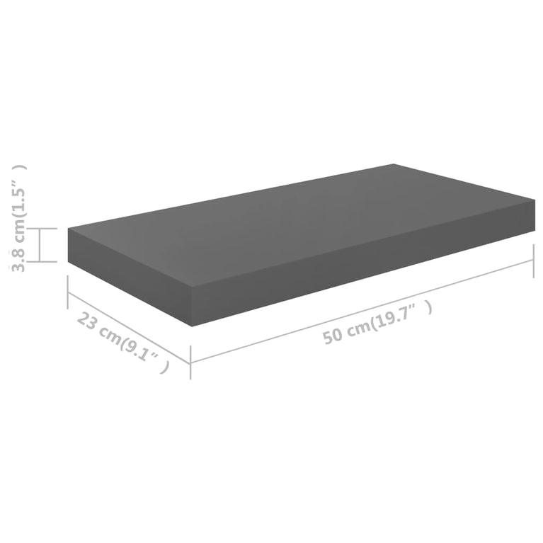Wandschappen zwevend 4 st 50x23x3,8 cm MDF hoogglans grijs MeubelReus