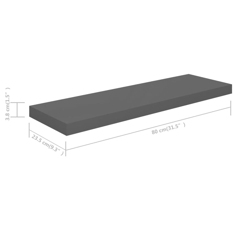 Wandschappen zwevend 4 st 80x23,5x3,8 cm MDF hoogglans grijs MeubelReus