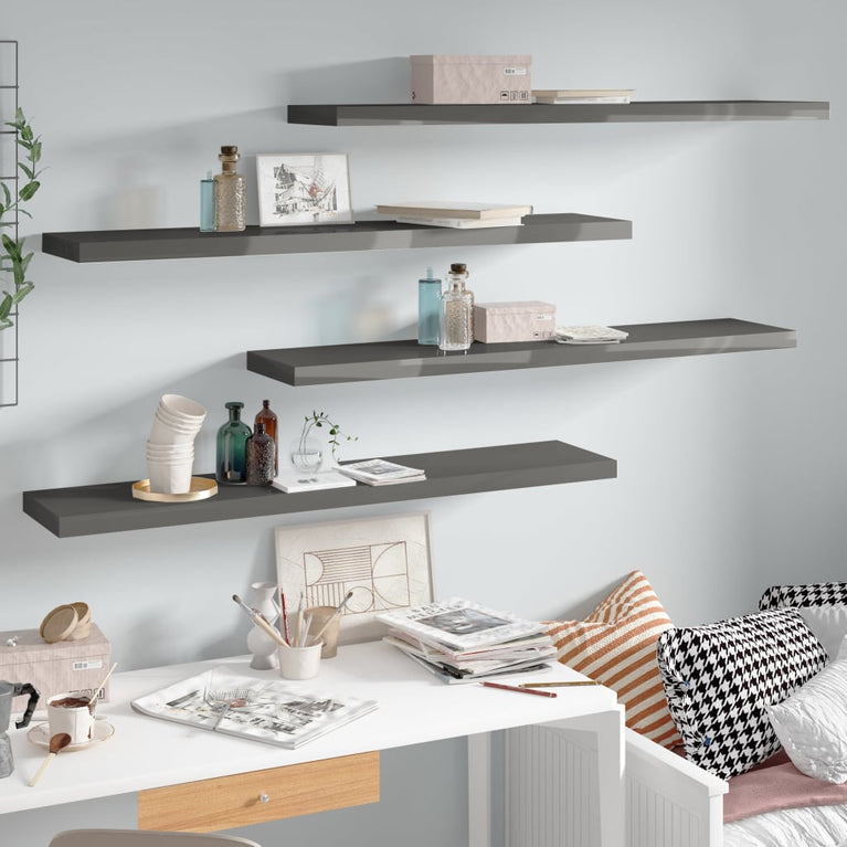 Wandschappen zwevend 4 st 120x23,5x3,8 cm MDF hoogglans grijs MeubelReus