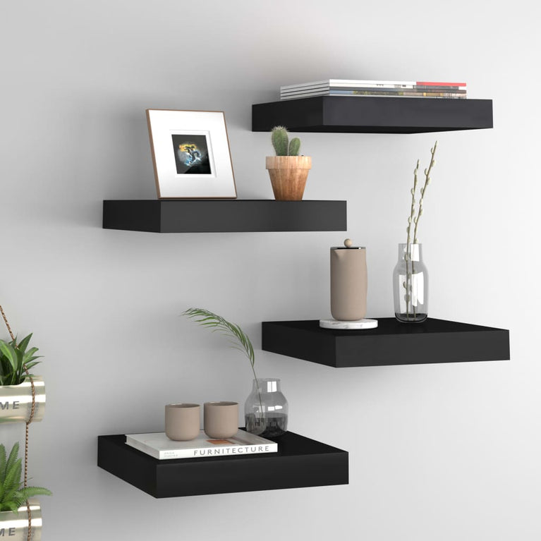 Wandschappen zwevend 4 st 23x23,5x3,8 cm MDF zwart MeubelReus