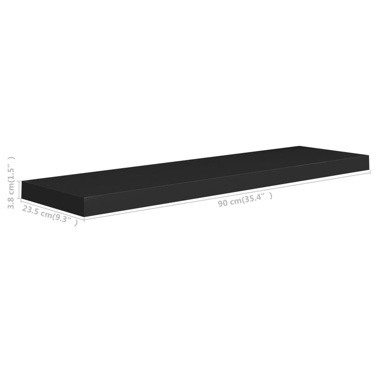 Wandschappen zwevend 2 st 90x23,5x3,8 cm MDF zwart MeubelReus