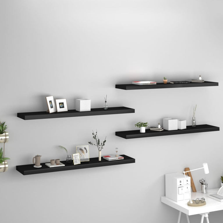 Wandschappen zwevend 4 st 120x23,5x3,8 cm MDF zwart MeubelReus