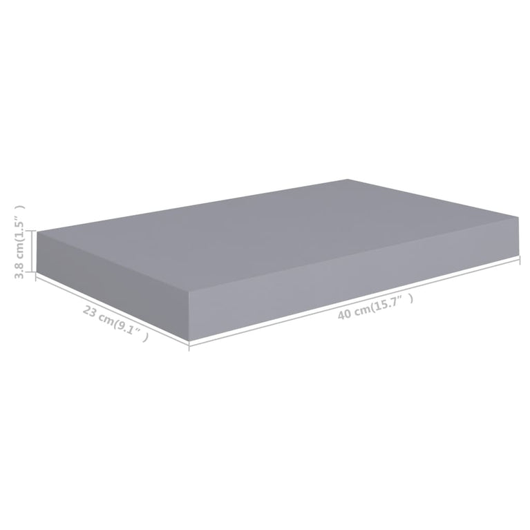 Wandschappen zwevend 2 st 40x23x3,8 cm MDF grijs MeubelReus