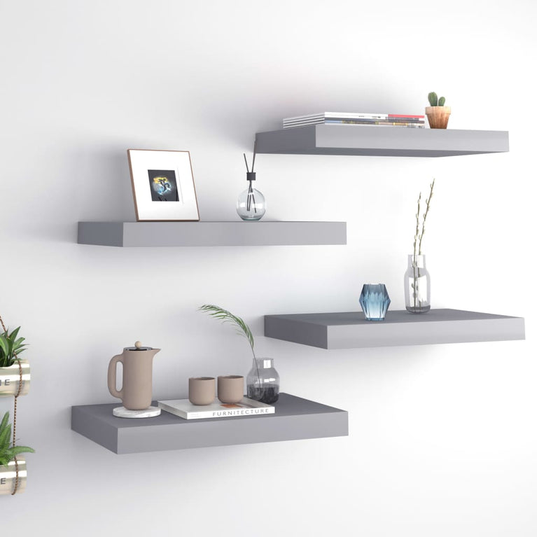 Wandschappen zwevend 4 st 40x23x3,8 cm MDF grijs MeubelReus