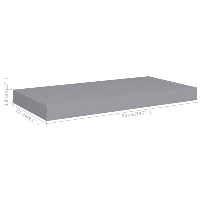 Wandschappen zwevend 2 st 50x23x3,8 cm MDF grijs MeubelReus
