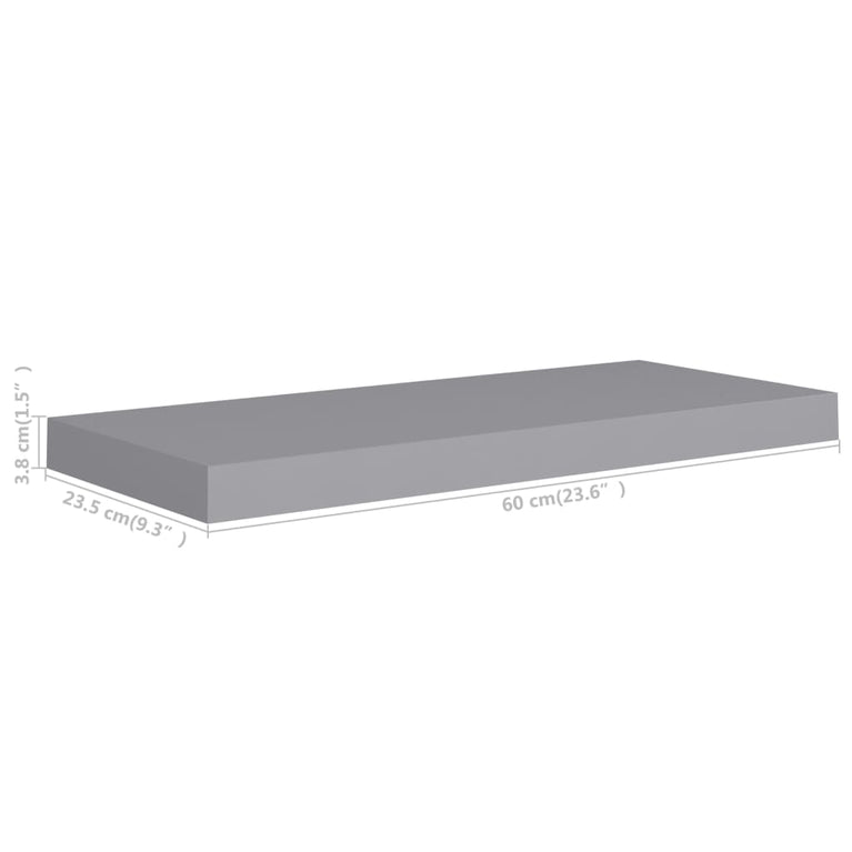 Wandschappen zwevend 2 st 60x23,5x3,8 cm MDF grijs MeubelReus