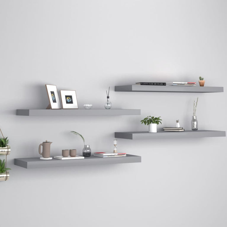 Wandschappen zwevend 4 st 80x23,5x3,8 cm MDF grijs MeubelReus