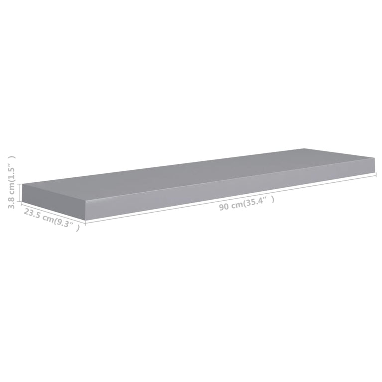 Wandschappen zwevend 4 st 90x23,5x3,8 cm MDF grijs MeubelReus