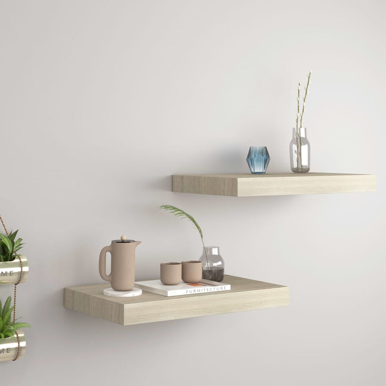 Wandschappen zwevend 2 st 40x23x3,8 cm MDF eikenkleurig MeubelReus