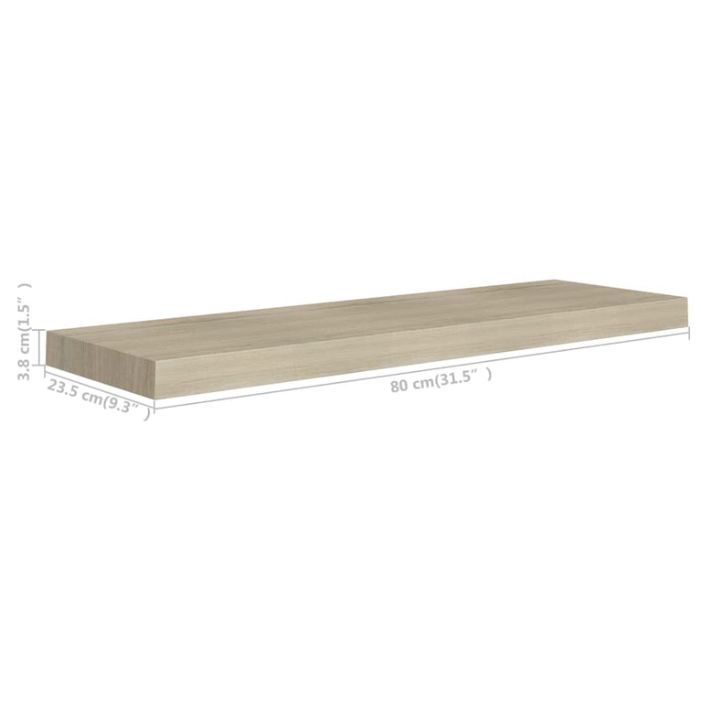 Wandschappen zwevend 2 st 80x23,5x3,8 cm MDF eikenkleurig MeubelReus