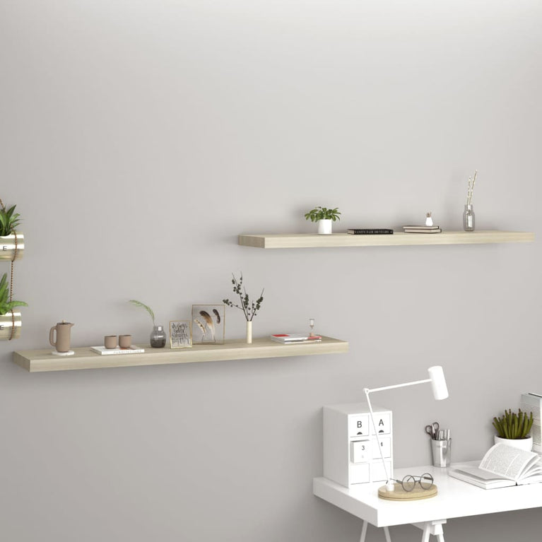 Wandschappen zwevend 2 st 120x23,5x3,8 cm MDF eikenkleurig MeubelReus