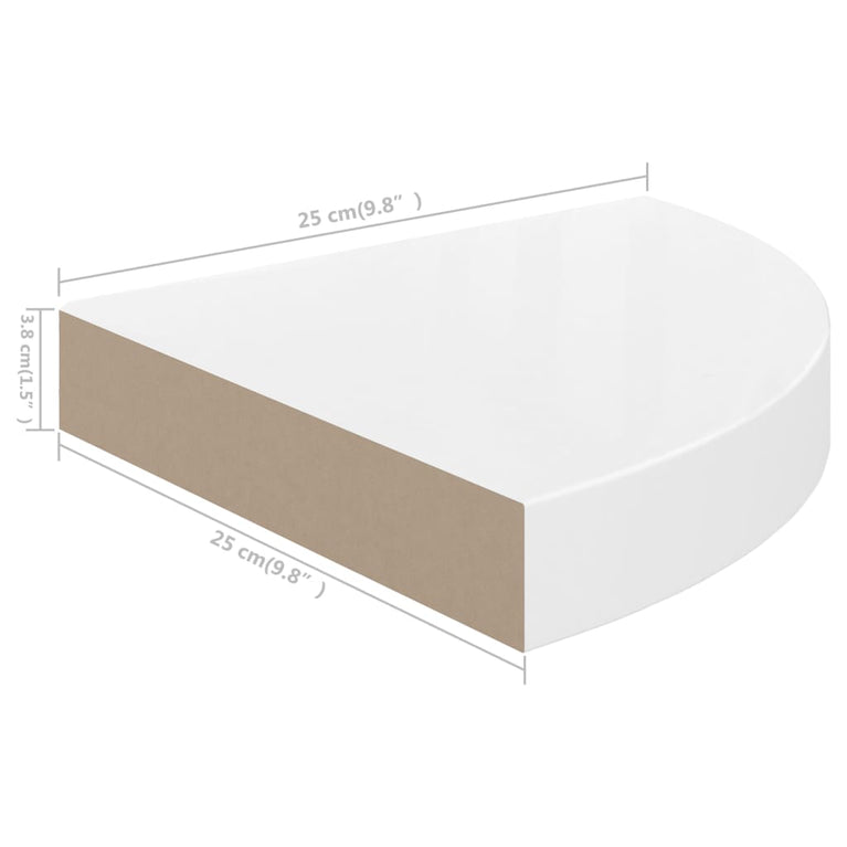 Hoekschap zwevend 25x25x3,8 cm MDF hoogglans wit MeubelReus