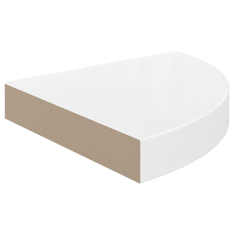 Hoekschappen zwevend 2 st 25x25x3,8 cm MDF hoogglans wit MeubelReus