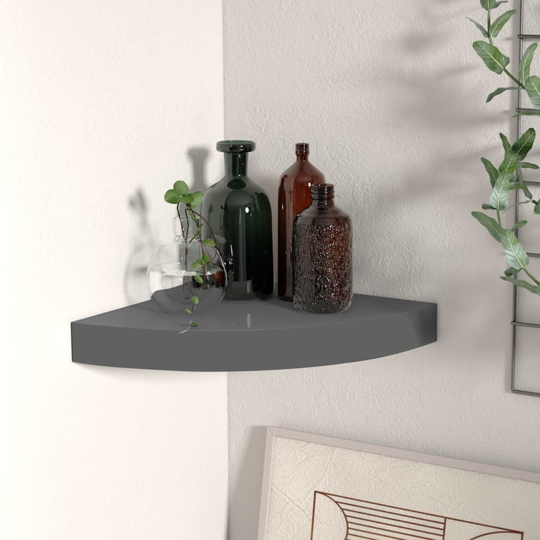 Hoekschap zwevend 25x25x3,8 cm MDF hoogglans grijs MeubelReus