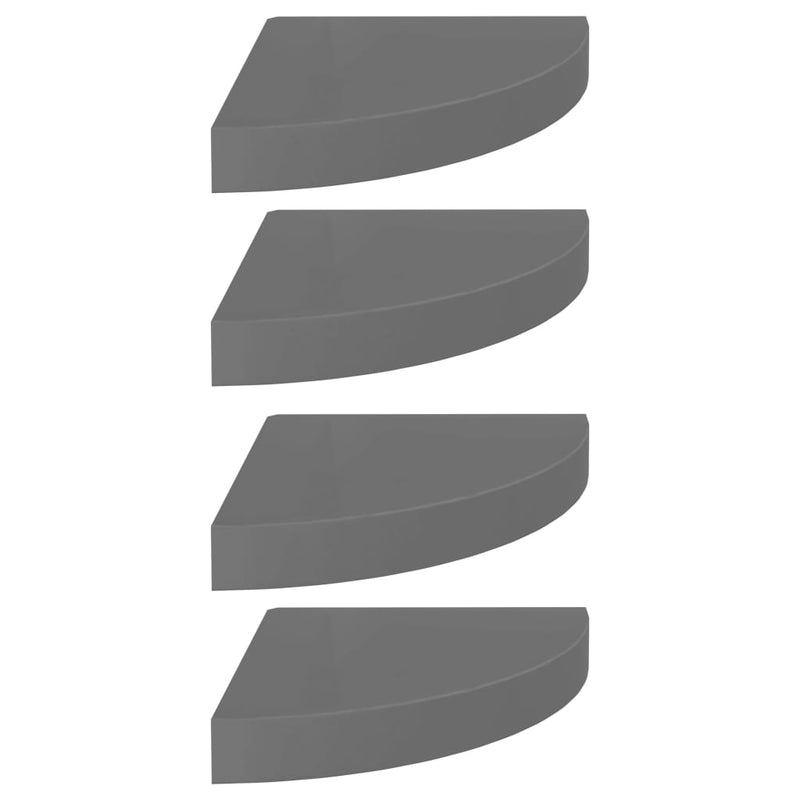 Hoekschappen zwevend 4 st 25x25x3,8 cm MDF hoogglans grijs MeubelReus