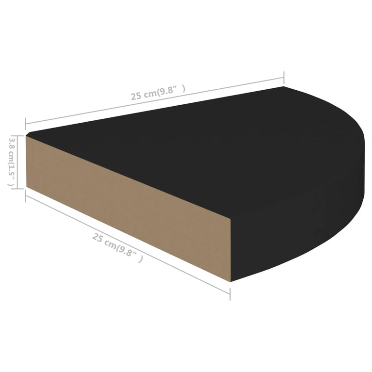 Hoekschap zwevend 25x25x3,8 cm MDF zwart MeubelReus