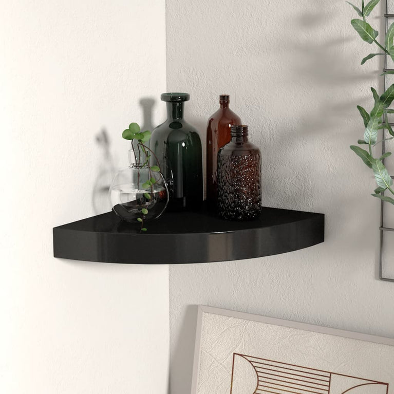 Hoekschap zwevend 25x25x3,8 cm MDF zwart MeubelReus