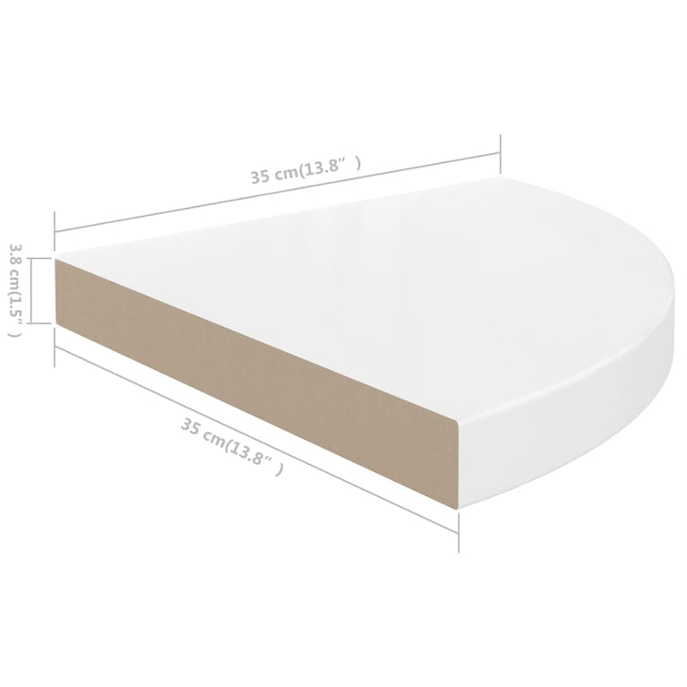 Hoekschap zwevend 35x35x3,8 cm MDF hoogglans wit MeubelReus