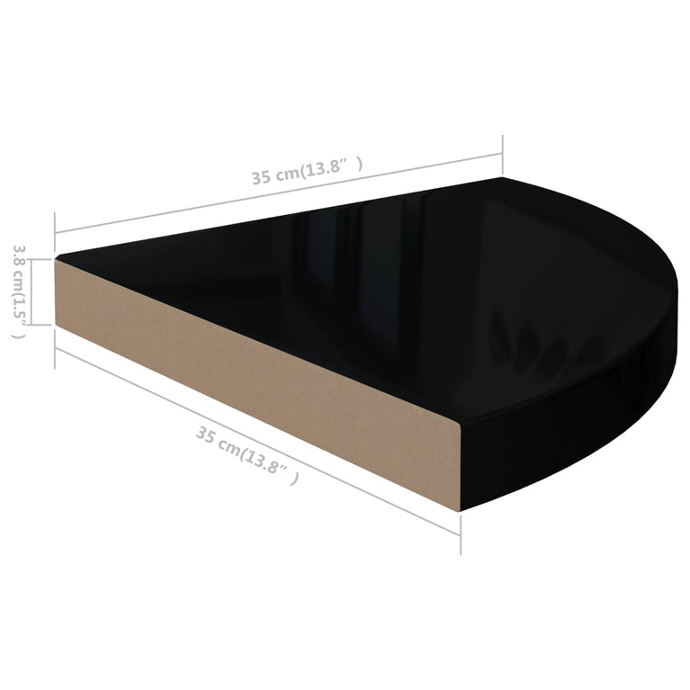 Hoekschap zwevend 35x35x3,8 cm MDF hoogglans zwart MeubelReus