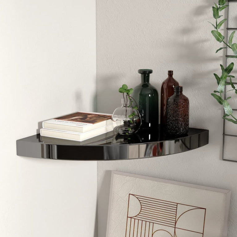 Hoekschap zwevend 35x35x3,8 cm MDF hoogglans zwart MeubelReus
