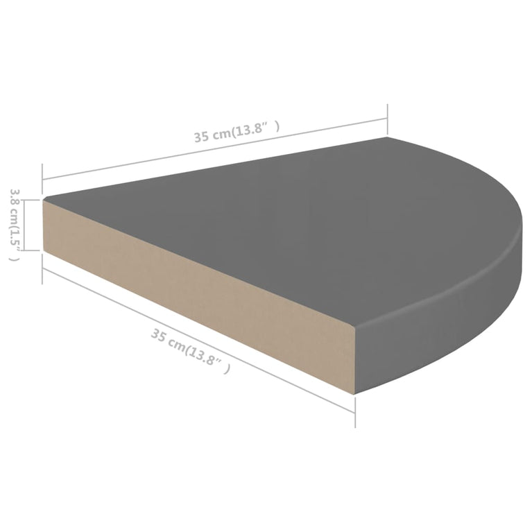 Hoekschap zwevend 35x35x3,8 cm MDF hoogglans grijs MeubelReus