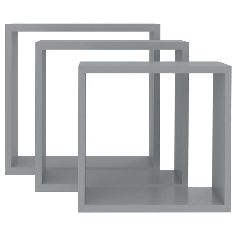 Wandschappen kubus 3 st MDF grijs MeubelReus